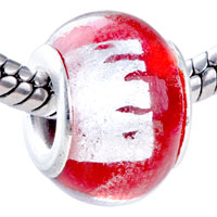 European Beads - rectangular silver foil red murano glass european beads Image.
