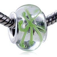 GB_FX38_X08: hand paint green chrysanthemum murano glass european beads Image.