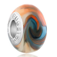 European Beads - yellow &amp; pale blue irregular whirlpool random murano glass beads charms bracelets Image.