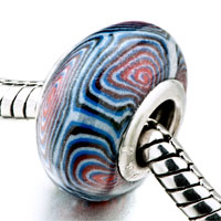 European Beads - blue white and red whirlpool polymer clay beads charms bracelets Image.