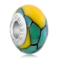 European Beads - yellow stones blue stripes polymer clay beads charms bracelets Image.