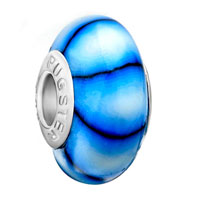 European Beads - pale blue and black stripes polymer clay beads charms bracelets Image.