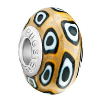 European Beads - yellow white and black rounds against brown polymer clay beads charms bracelets Image.
