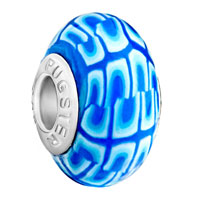 European Beads - white and pale blue spots polymer clay beads charms bracelets Image.