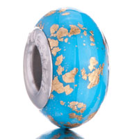 European Beads - gold spots against blue polymer clay beads charms bracelets Image.