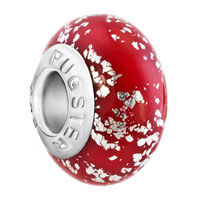 European Beads - silver spots against january red polymer clay beads charms bracelets Image.