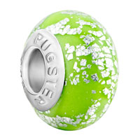 European Beads - silver spots against august pale green polymer clay beads charms bracelets Image.