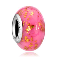 European Beads - october pink golden spots dotted polymer clay murano glass beads charms bracelets Image.