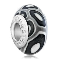 European Beads - black and white round dotted against gray polymer clay beads charms bracelets Image.