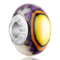 European Beads - yellow purple flower polymer clay beads charms bracelets Image.