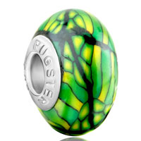 European Beads - green stipes yellow spots dotted polymer clay beads charms bracelets Image.