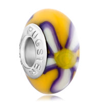 European Beads - purple and yellow flower polymer clay beads charms bracelets Image.