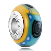 European Beads - black whirlpool blue dots pale green yellow polymer clay fit all brands &amp;  beads charms bracelets Image.