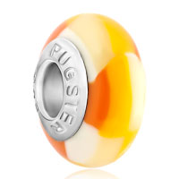 European Beads - yellow white and beige stripes polymer clay beads charms bracelets Image.