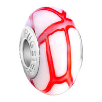 Murano Glass Jewelry - white red stripes fit all brands murano glass beads charms bracelets Image.