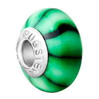 European Beads - green and black vertical bars polymer clay beads charms bracelets Image.
