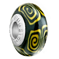 European Beads - yellow and black whirlpool polymer clay beads charms bracelets Image.