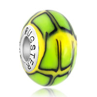Sterling Silver Jewelry - black lines green and yellow 925  sterling silver murano glass beads charms bracelets fit all brands Image.