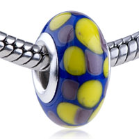 European Beads - yellow and purple dots slim fit all brands murano glass beads charms bracelets Image.