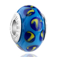 European Beads - dark blue and yellow slim murano glass beads charms bracelets Image.