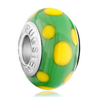European Beads - egg yellow dotted green slim fit all brands murano glass beads charms bracelets Image.