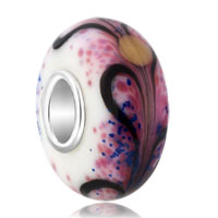 European Beads - pink blue and yellow speckles murano glass european beads Image.