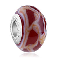 European Beads - white and orange gridlines fit all brands murano glass beads charms bracelets Image.