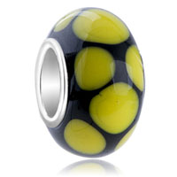 European Beads - yellow dots slim murano glass beads charms bracelets Image.