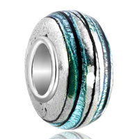European Beads - silver foil turquoise line slim murano glass beads charms bracelets Image.