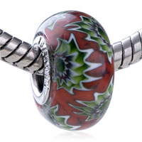  - red with sparkling green and white flower murano glass all brands Image.