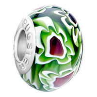 European Beads - white and green flower fit all brands murano glass beads charms bracelets Image.