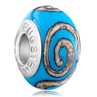 European Beads - blue with brown circle murano glass beads charms bracelets Image.
