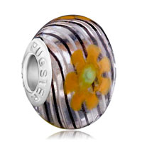 European Beads - clear with black fringe and yellow flower all brands murano glass beads charms bracelets Image.