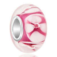 European Beads - pink white flower fit all brands murano glass beads charms bracelets Image.