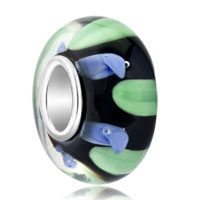 European Beads - blue and green zigzag translucent fit all brands murano glass beads charms bracelets Image.