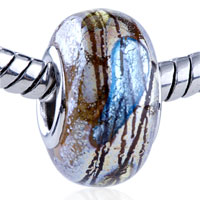European Beads - glitter bright blue footprint murano glass european beads Image.