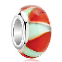 European Beads - green and orange zigzag fit all brands murano glass beads charms bracelets Image.