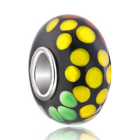 European Beads - green yellow orange spots spiral dotted murano glass beads charms bracelets Image.