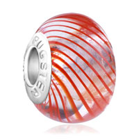 European Beads - orange parallel ray translucent fit murano glass beads charms bracelets all brands Image.