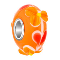 European Beads - orange texture floret slim murano glass beads charms bracelets Image.