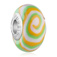 European Beads - white green and orange swirl polymer clay beads charms bracelets Image.