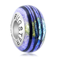Sterling Silver Jewelry - gray and glitter blue speckle sterling silver solid core murano glass beads charms bracelets Image.