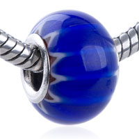 European Beads - medium blue stripe murano glass european beads Image.