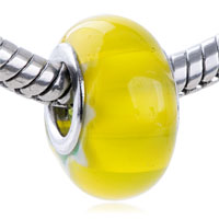 GB_JBL46: light yellow stripe translucent murano glass european beads Image.