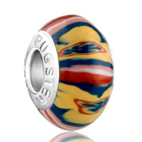 European Beads - red and yellow fringe murano glass beads charms bracelets Image.