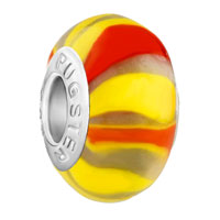 European Beads - yellow with red stripes murano glass beads charms bracelets Image.
