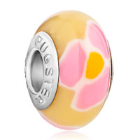 European Beads - pink yellow and orange flower polymer clay beads charms bracelets Image.