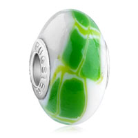 European Beads - green tessellated band white polymer clay european beads Image.