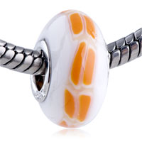 European Beads - orange tessellated band white polymer clay european beads Image.