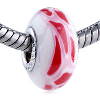 European Beads - red tessellated band white polymer clay european beads Image.
